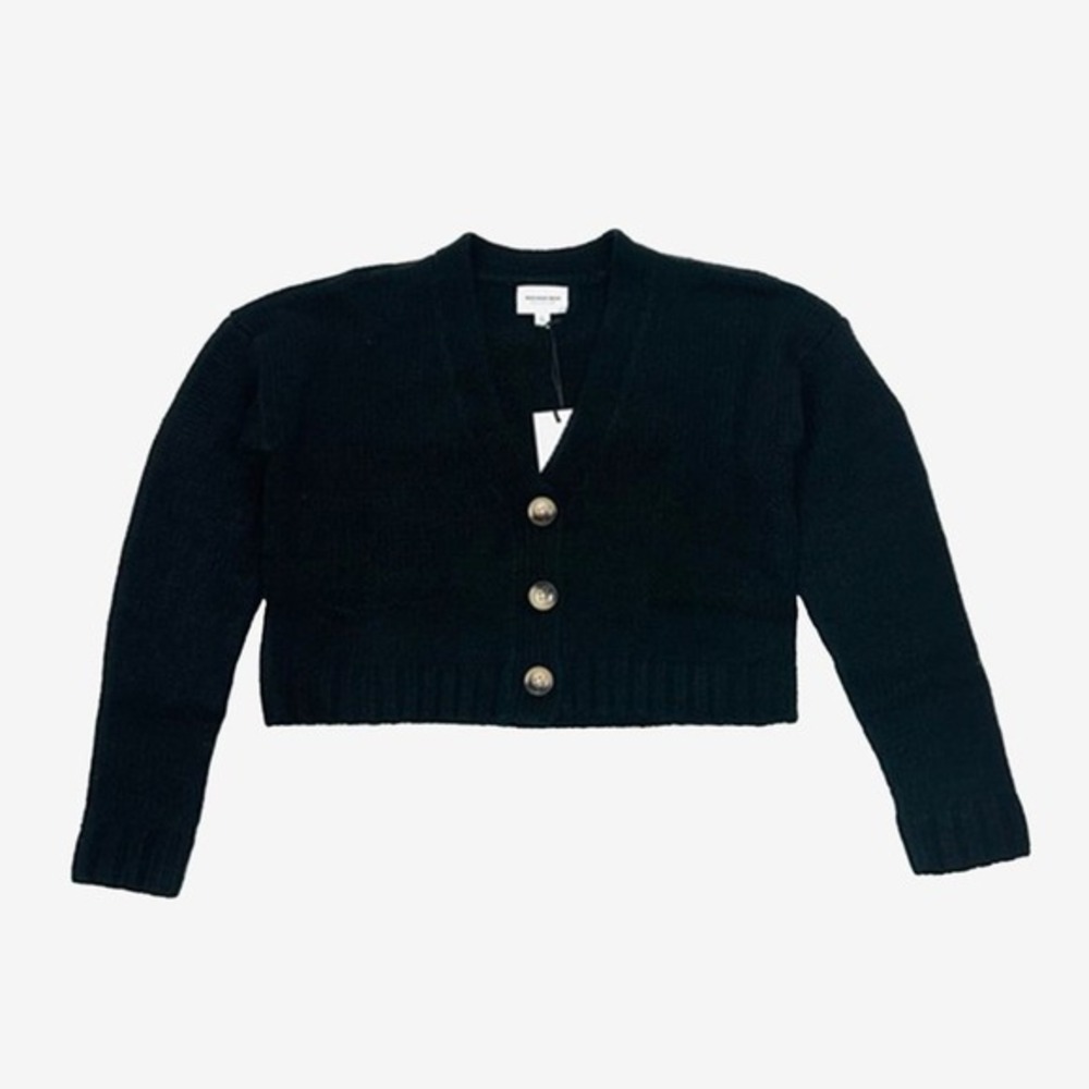 Who What Wear Cropped Knit Cardigan Size XS Black Button Front Casual Minimalist